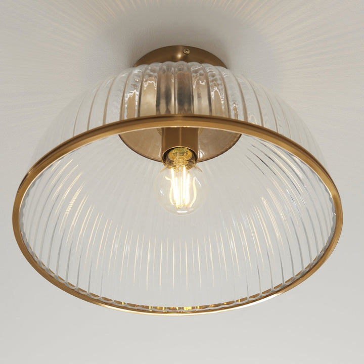 Endon 118751 Somerset Downlight Flush Vintage Brass Finish & Clear Ribbed Glass