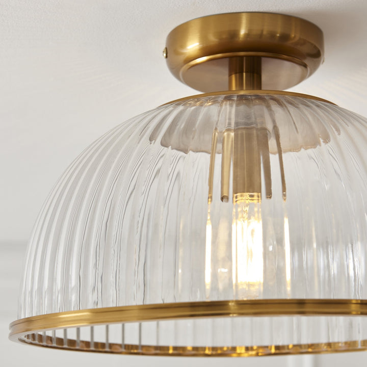 Endon 118751 Somerset Downlight Flush Vintage Brass Finish & Clear Ribbed Glass