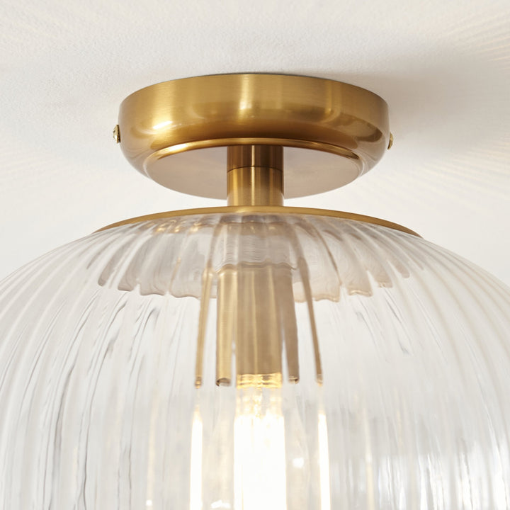 Endon 118751 Somerset Downlight Flush Vintage Brass Finish & Clear Ribbed Glass