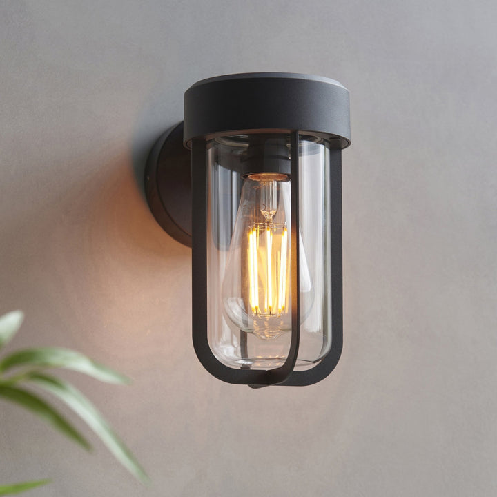 Endon 118758 Lucca Outdoor Wall Light Textured Black & Clear Glass