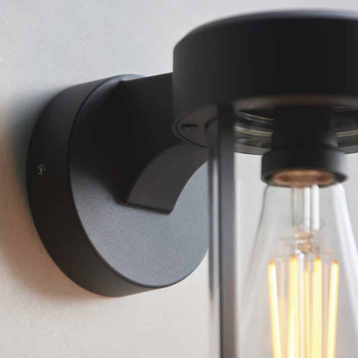 Endon 118758 Lucca Outdoor Wall Light Textured Black & Clear Glass