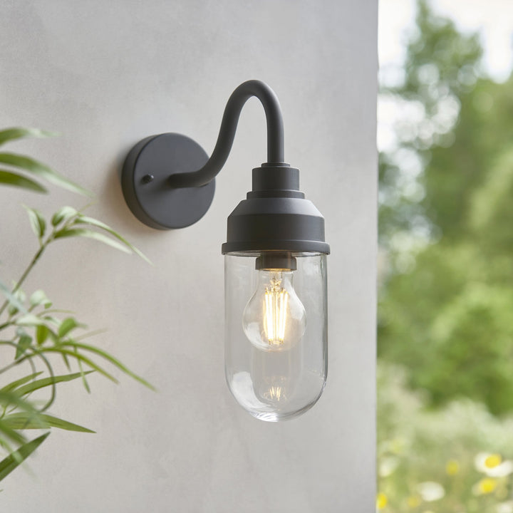 Endon 118760 Truro Outdoor Wall Light Textured Black & Clear Glass