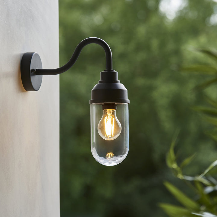 Endon 118760 Truro Outdoor Wall Light Textured Black & Clear Glass