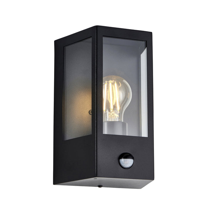 Endon 120552 Huntington Outdoor Pir Wall Light Matt Black & Clear Glass