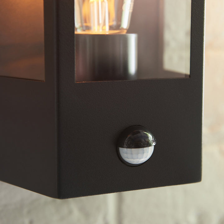 Endon 120552 Huntington Outdoor Pir Wall Light Matt Black & Clear Glass