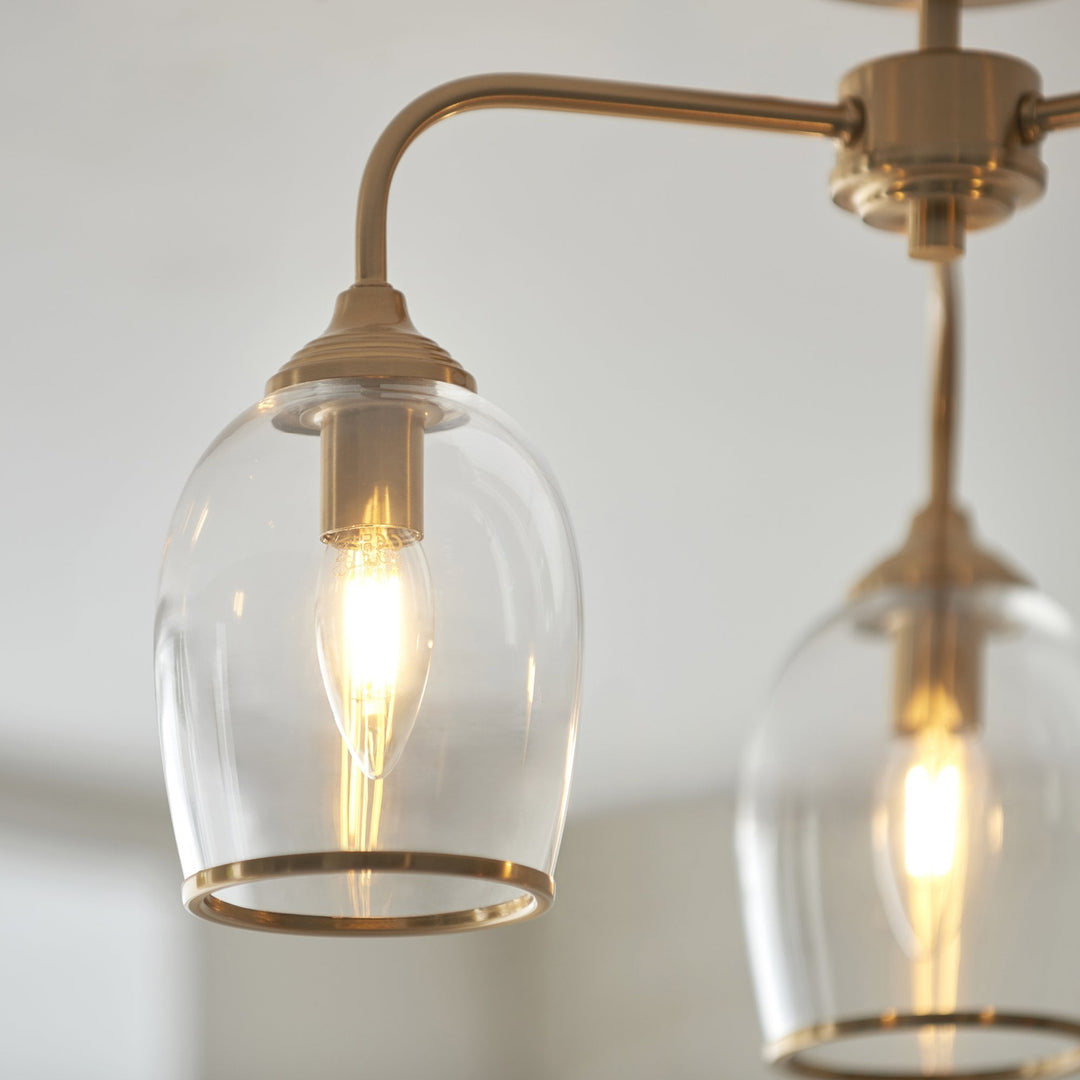 Endon 120616 Ashcroft 3 Light Semi Flush Ceiling Light Brushed Aged Brass Plate & Clear Glass