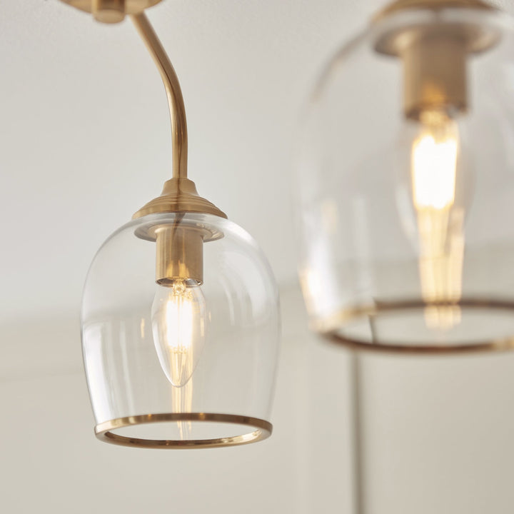 Endon 120616 Ashcroft 3 Light Semi Flush Ceiling Light Brushed Aged Brass Plate & Clear Glass