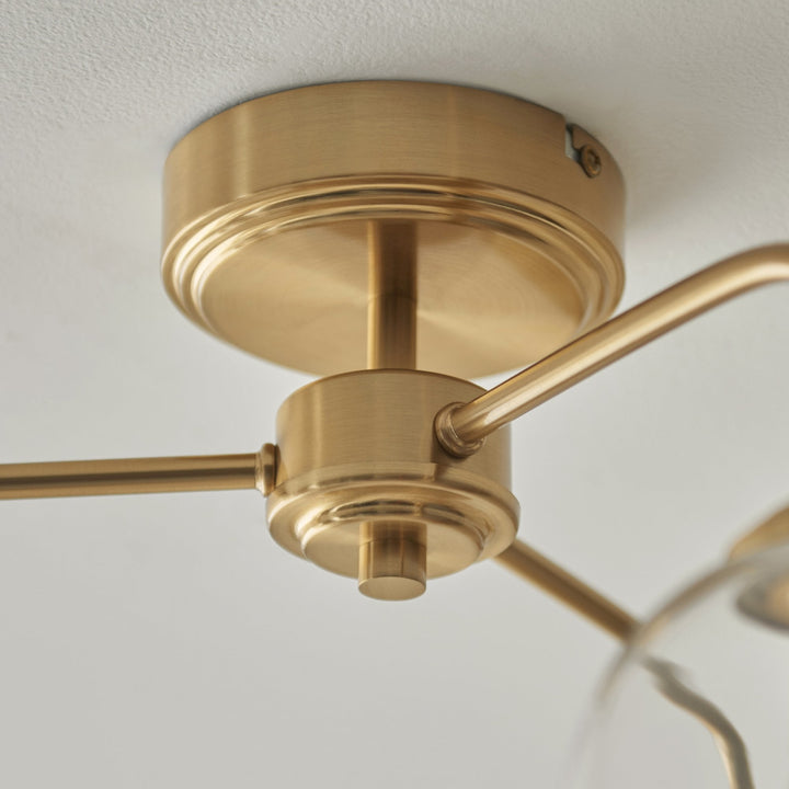 Endon 120616 Ashcroft 3 Light Semi Flush Ceiling Light Brushed Aged Brass Plate & Clear Glass