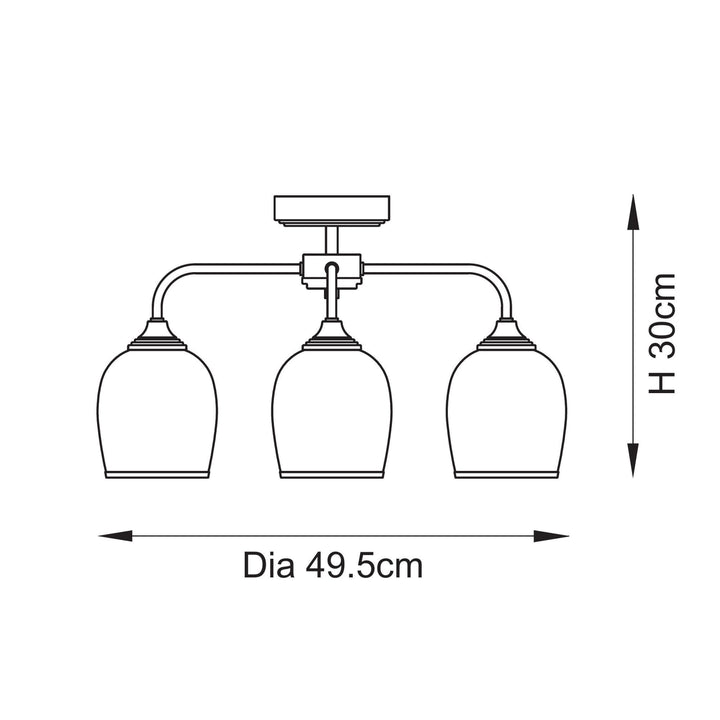 Endon 120616 Ashcroft 3 Light Semi Flush Ceiling Light Brushed Aged Brass Plate & Clear Glass