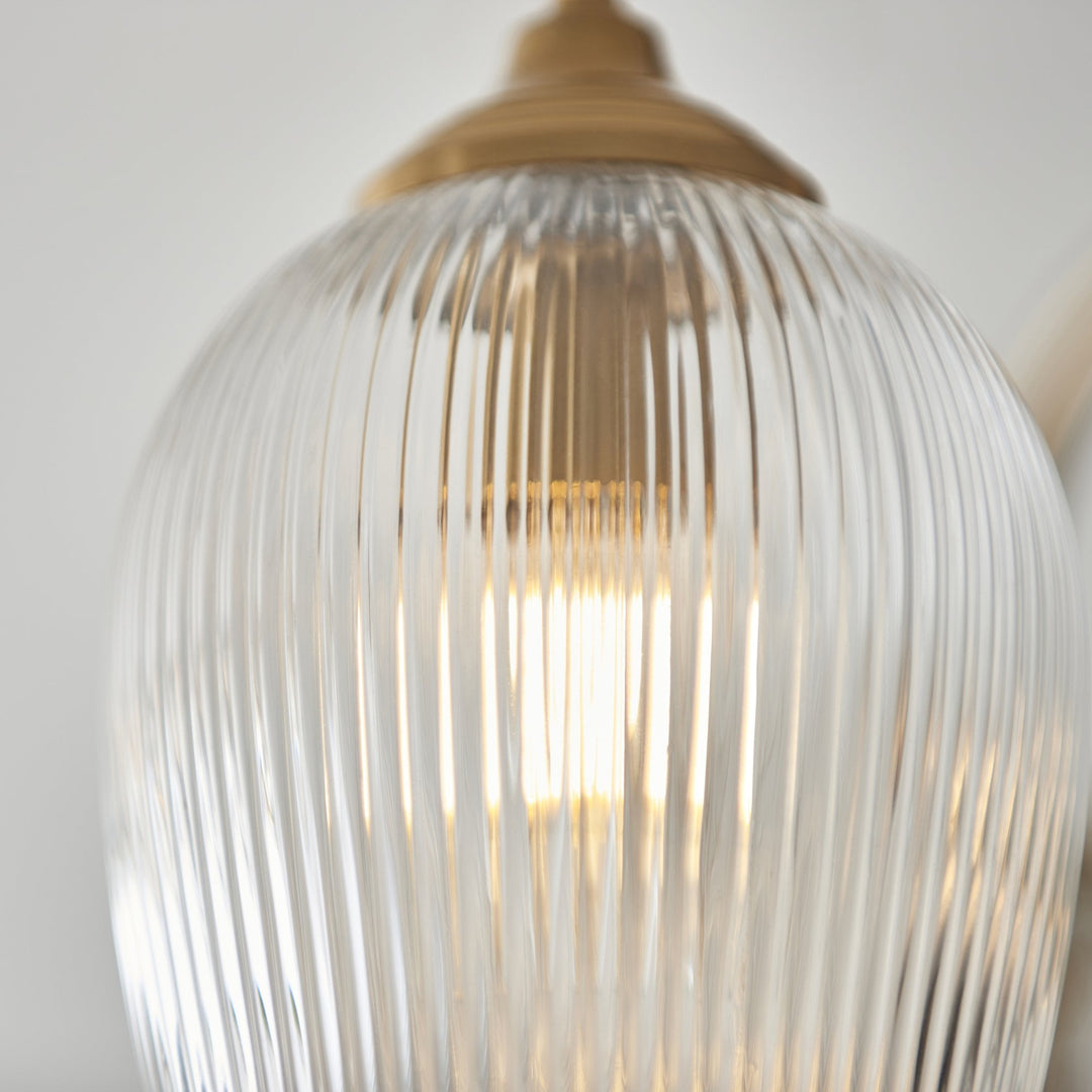 Endon 120617 Ashcroft Ribbed 3 Light Semi Flush Ceiling Light Brushed Aged Brass Plate & Clear Ribbed Glass