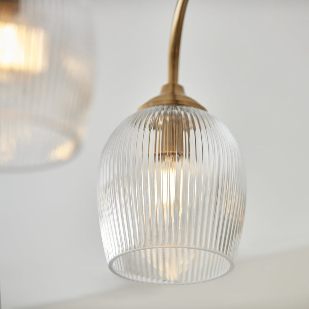 Endon 120617 Ashcroft Ribbed 3 Light Semi Flush Ceiling Light Brushed Aged Brass Plate & Clear Ribbed Glass