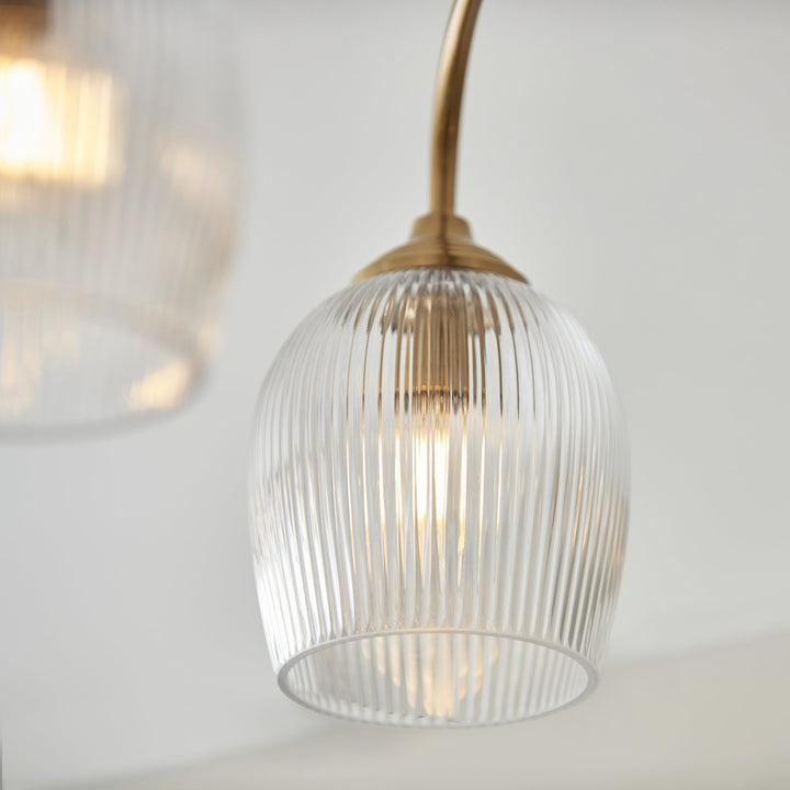 Endon 120617 Ashcroft Ribbed 3 Light Semi Flush Ceiling Light Brushed Aged Brass Plate & Clear Ribbed Glass