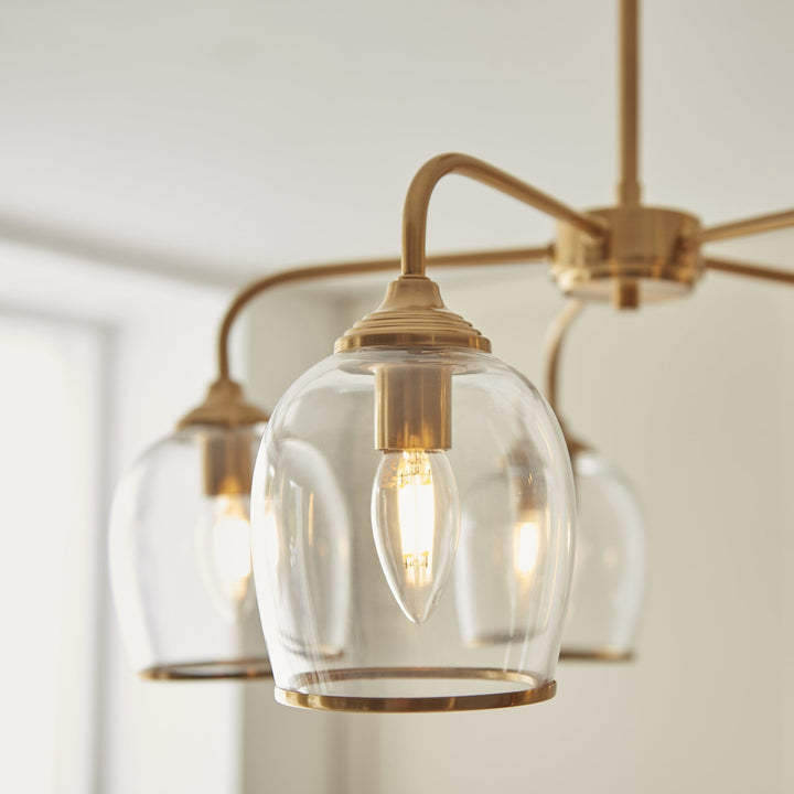 Endon 120618 Ashcroft 5 Light Pendant Brushed Aged Brass Plate & Clear Glass