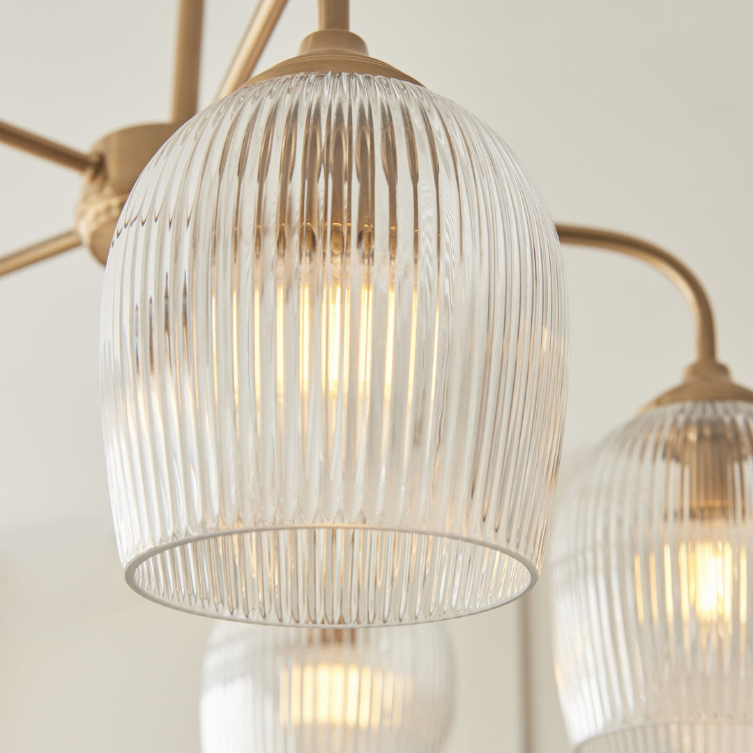 Endon 120619 Ashcroft Ribbed 5 Light Pendant Brushed Aged Brass Plate & Clear Ribbed Glass