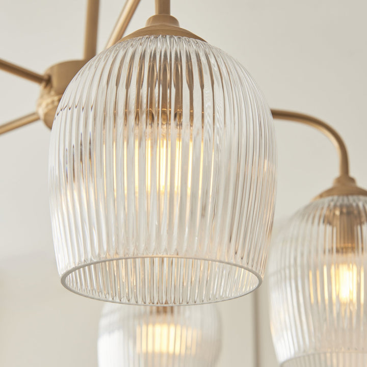 Endon 120619 Ashcroft Ribbed 5 Light Pendant Brushed Aged Brass Plate & Clear Ribbed Glass