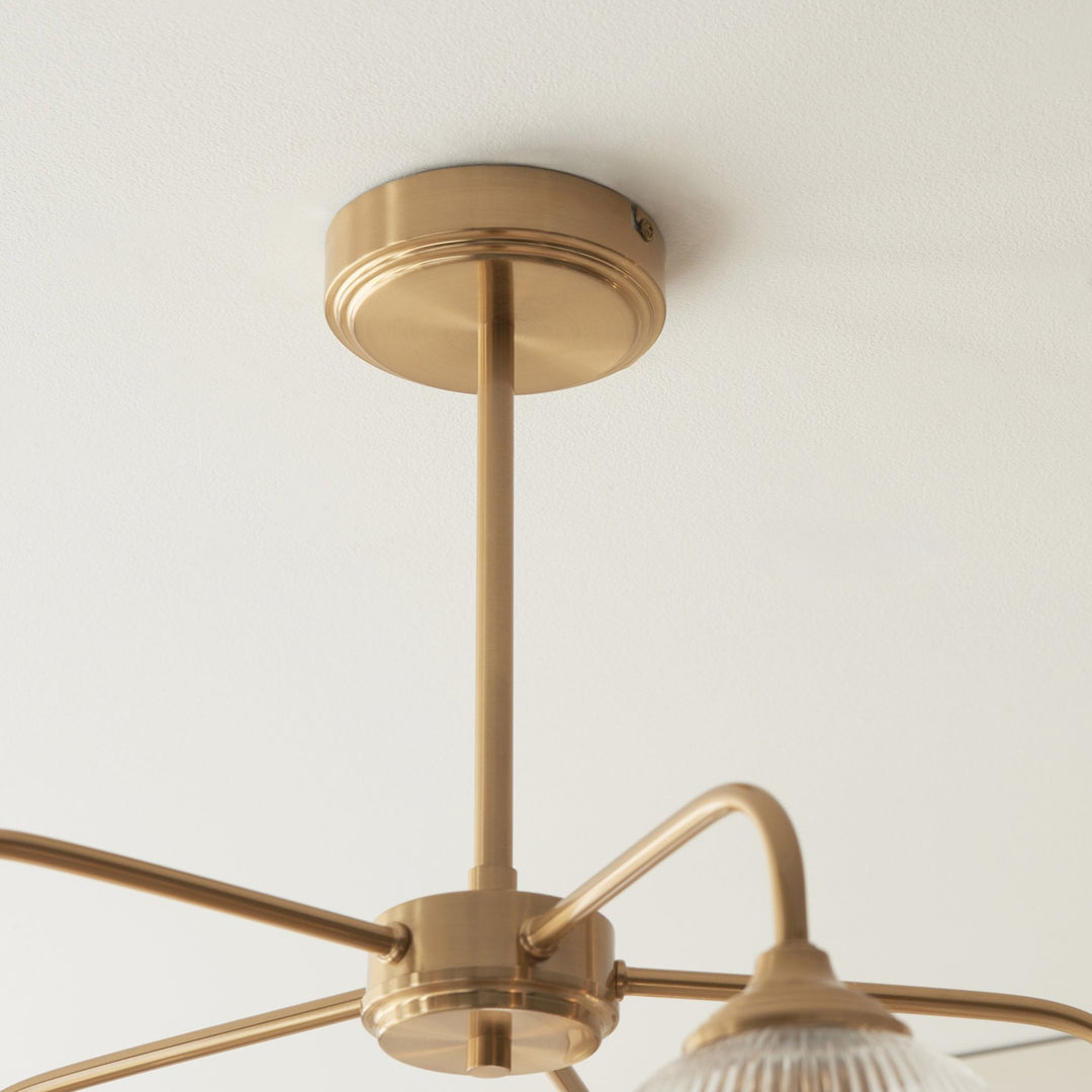 Endon 120619 Ashcroft Ribbed 5 Light Pendant Brushed Aged Brass Plate & Clear Ribbed Glass
