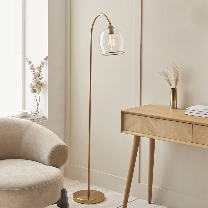 Endon 120620 Ashcroft Floor Lamp Brushed Aged Brass Plate & Clear Glass