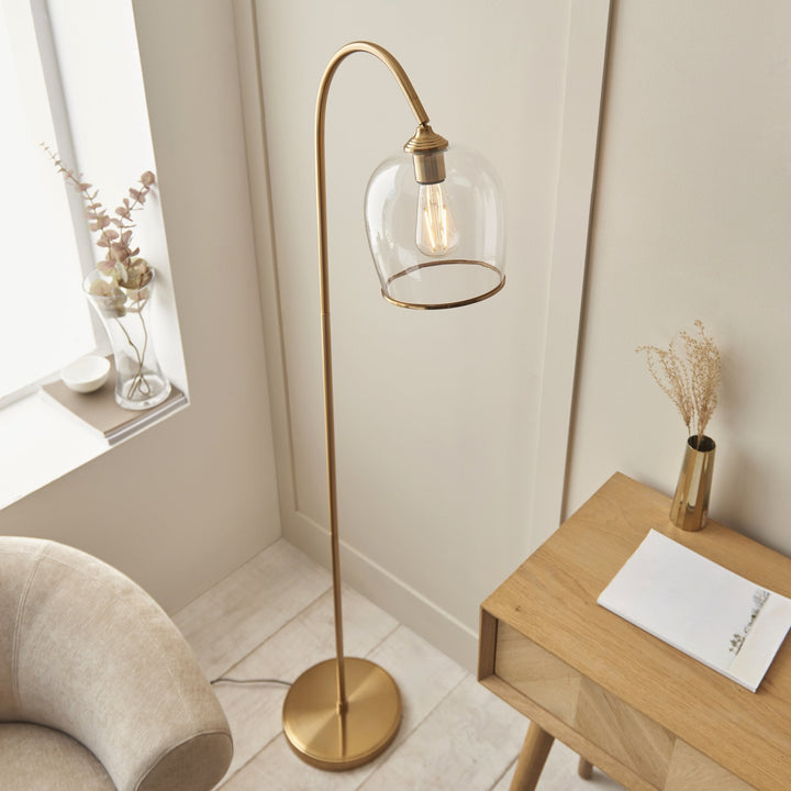 Endon 120620 Ashcroft Floor Lamp Brushed Aged Brass Plate & Clear Glass