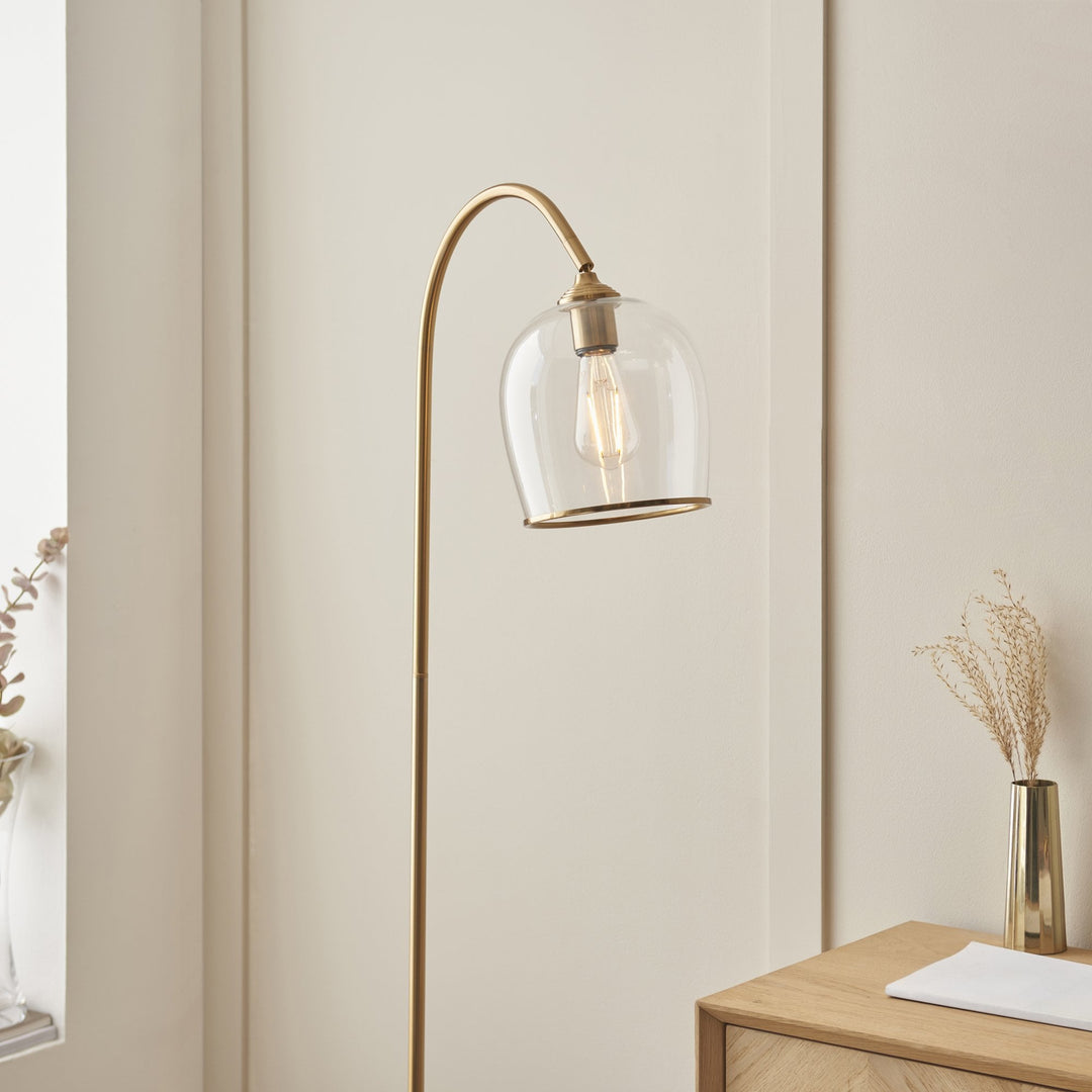 Endon 120620 Ashcroft Floor Lamp Brushed Aged Brass Plate & Clear Glass