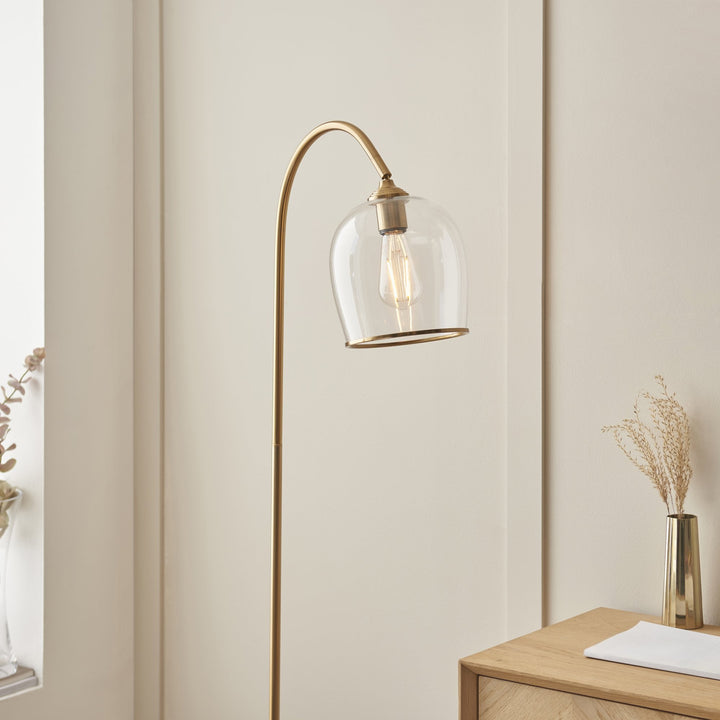 Endon 120620 Ashcroft Floor Lamp Brushed Aged Brass Plate & Clear Glass