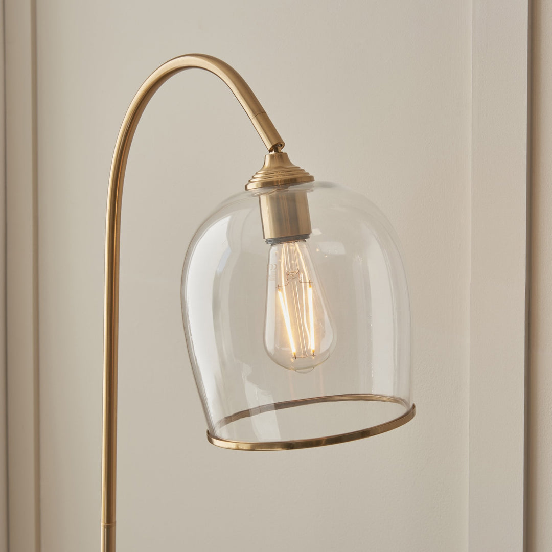 Endon 120620 Ashcroft Floor Lamp Brushed Aged Brass Plate & Clear Glass