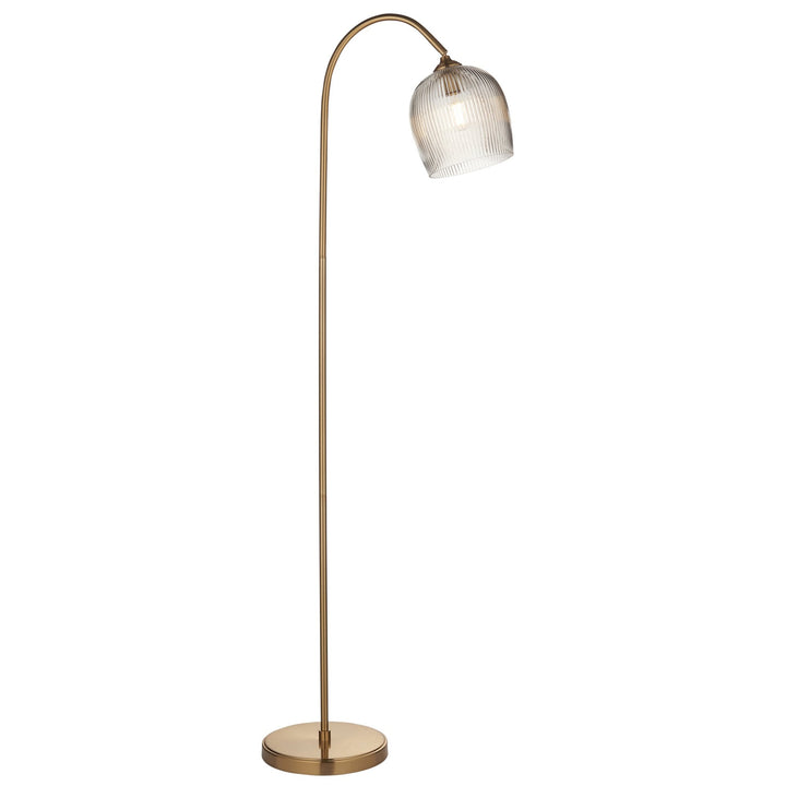 Endon 120621 Ashcroft Ribbed Floor Lamp Brushed Aged Brass Plate & Clear Ribbed Glass