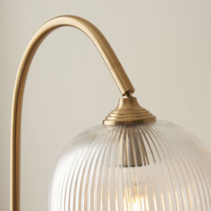 Endon 120621 Ashcroft Ribbed Floor Lamp Brushed Aged Brass Plate & Clear Ribbed Glass