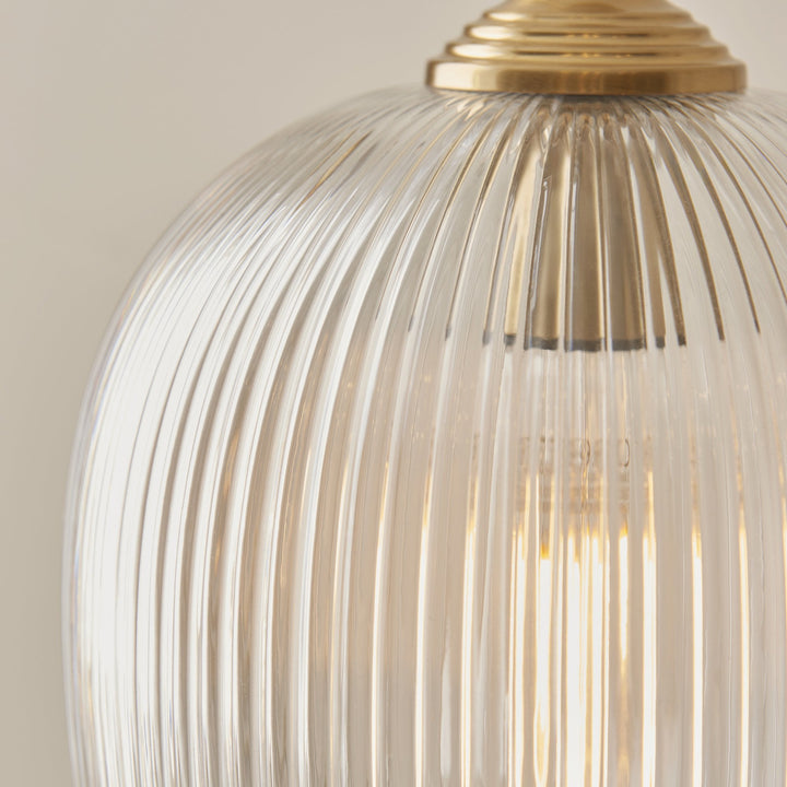 Endon 120621 Ashcroft Ribbed Floor Lamp Brushed Aged Brass Plate & Clear Ribbed Glass