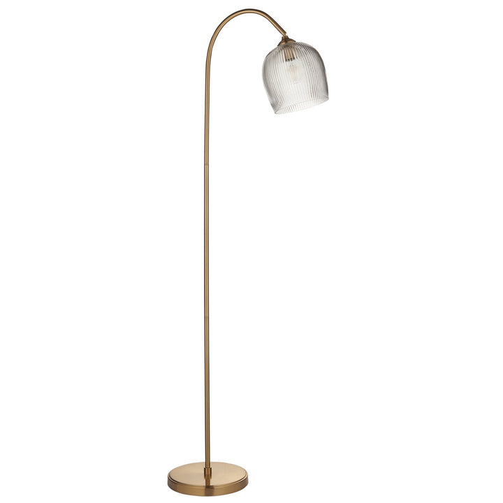 Endon 120621 Ashcroft Ribbed Floor Lamp Brushed Aged Brass Plate & Clear Ribbed Glass