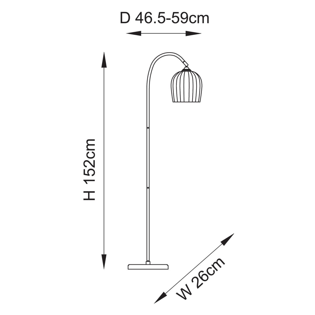 Endon 120621 Ashcroft Ribbed Floor Lamp Brushed Aged Brass Plate & Clear Ribbed Glass