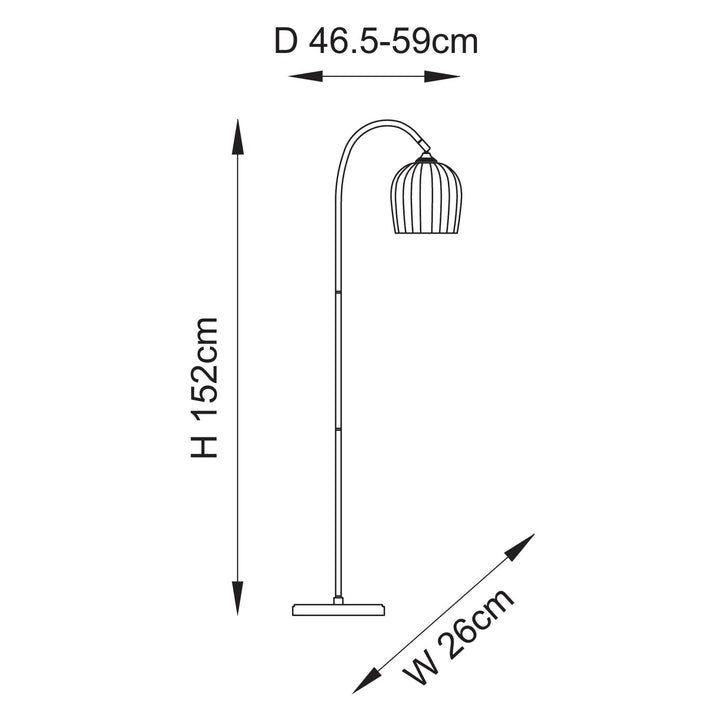 Endon 120621 Ashcroft Ribbed Floor Lamp Brushed Aged Brass Plate & Clear Ribbed Glass
