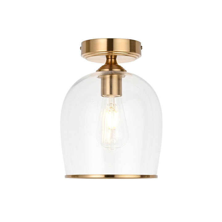 Endon 120622 Ashcroft Flush Ceiling Light Brushed Aged Brass Plate & Clear Glass