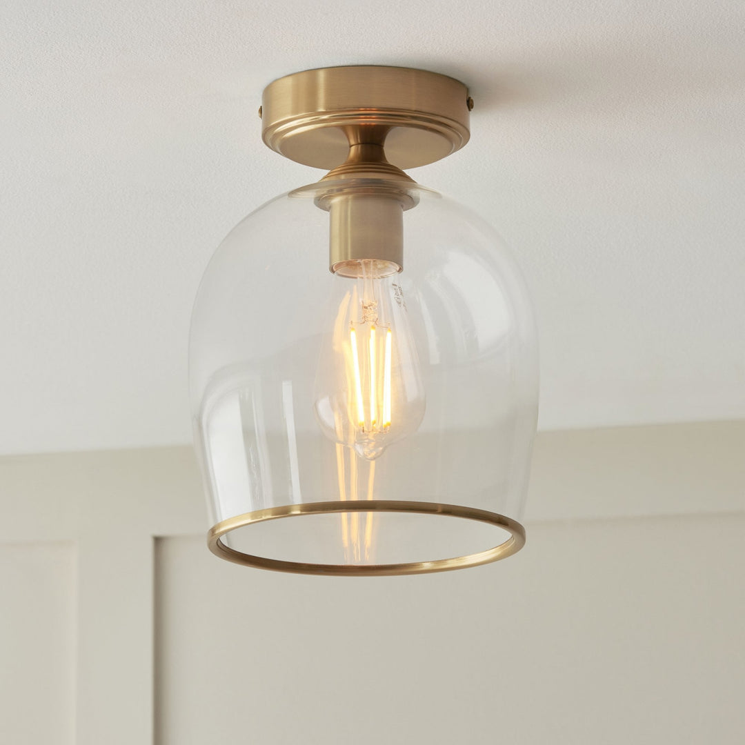 Endon 120622 Ashcroft Flush Ceiling Light Brushed Aged Brass Plate & Clear Glass