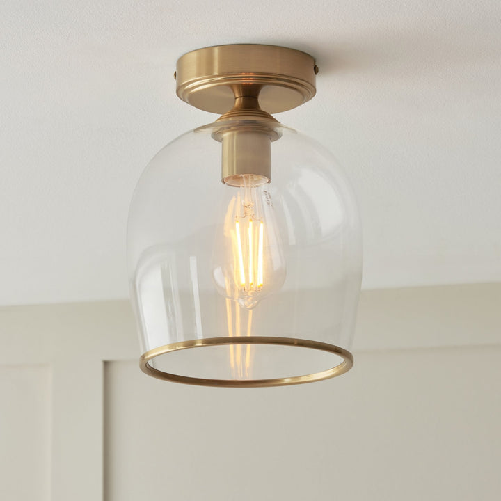 Endon 120622 Ashcroft Flush Ceiling Light Brushed Aged Brass Plate & Clear Glass