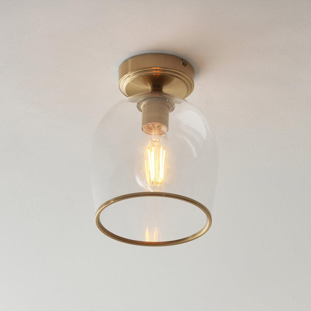 Endon 120622 Ashcroft Flush Ceiling Light Brushed Aged Brass Plate & Clear Glass