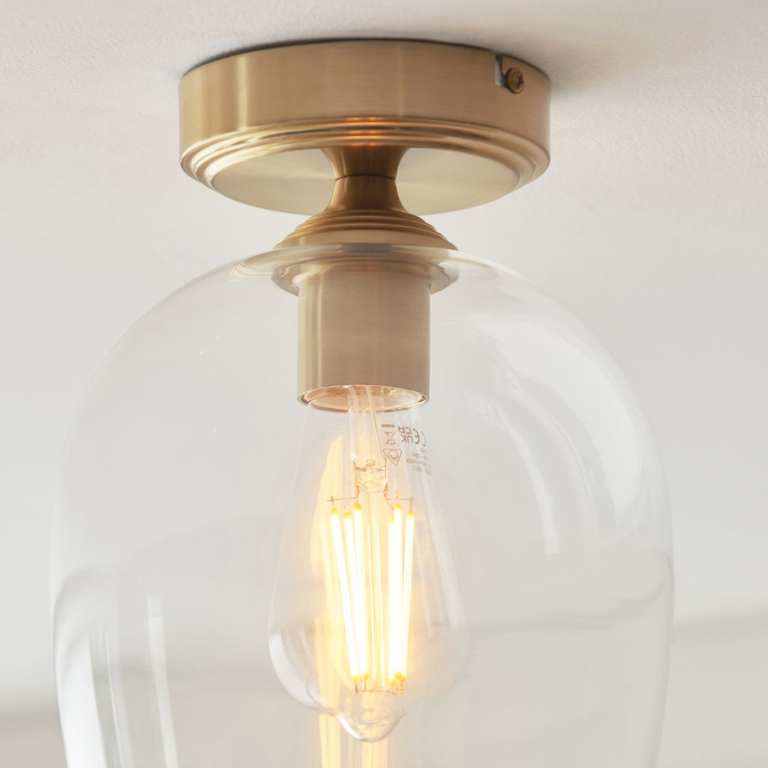 Endon 120622 Ashcroft Flush Ceiling Light Brushed Aged Brass Plate & Clear Glass
