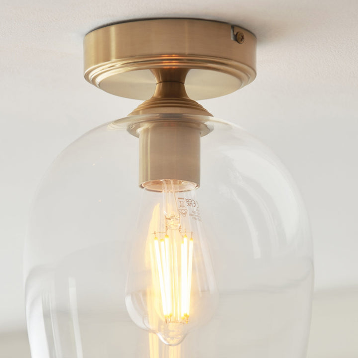 Endon 120622 Ashcroft Flush Ceiling Light Brushed Aged Brass Plate & Clear Glass