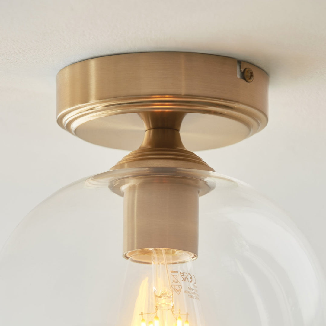 Endon 120622 Ashcroft Flush Ceiling Light Brushed Aged Brass Plate & Clear Glass