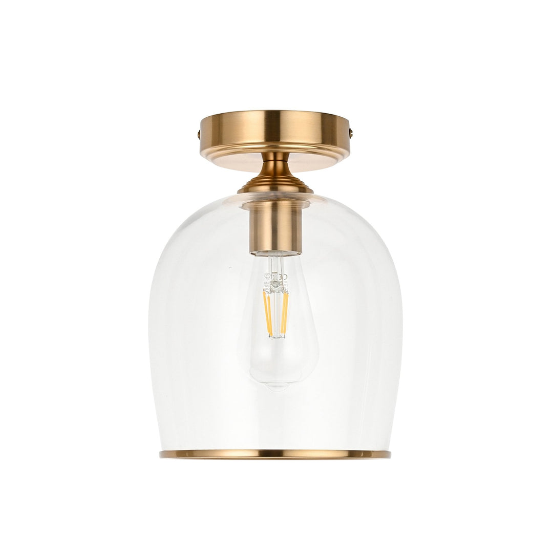Endon 120622 Ashcroft Flush Ceiling Light Brushed Aged Brass Plate & Clear Glass