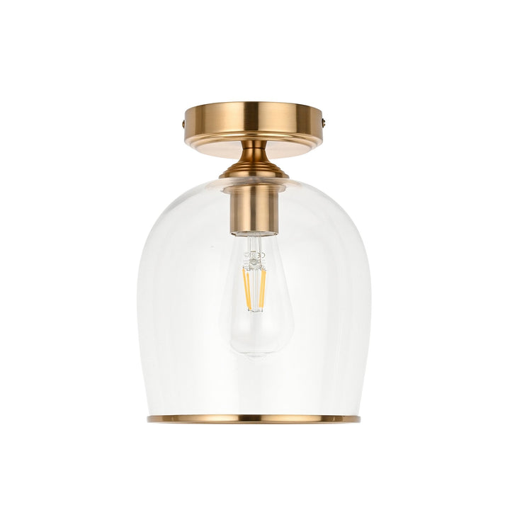 Endon 120622 Ashcroft Flush Ceiling Light Brushed Aged Brass Plate & Clear Glass