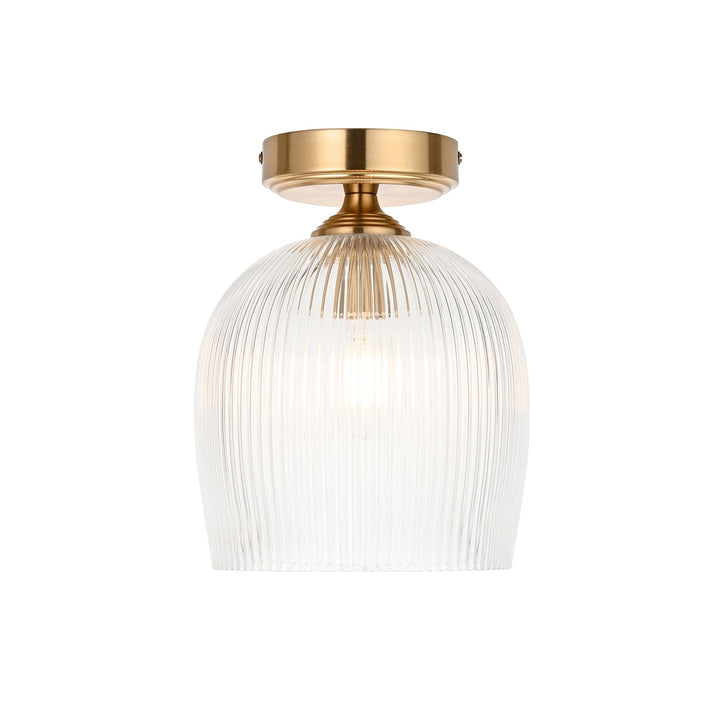 Endon 120623 Ashcroft Ribbed Flush Ceiling Light Brushed Aged Brass Plate & Clear Ribbed Glass