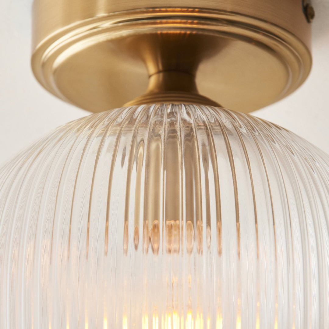 Endon 120623 Ashcroft Ribbed Flush Ceiling Light Brushed Aged Brass Plate & Clear Ribbed Glass