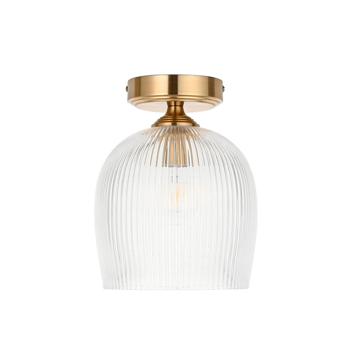 Endon 120623 Ashcroft Ribbed Flush Ceiling Light Brushed Aged Brass Plate & Clear Ribbed Glass