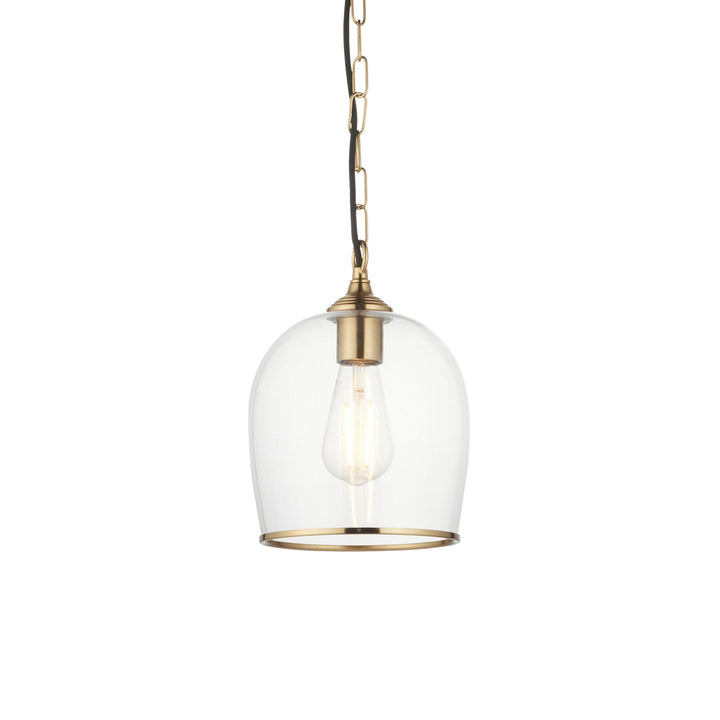 Endon 120624 Ashcroft Pendant Brushed Aged Brass Plate & Clear Glass