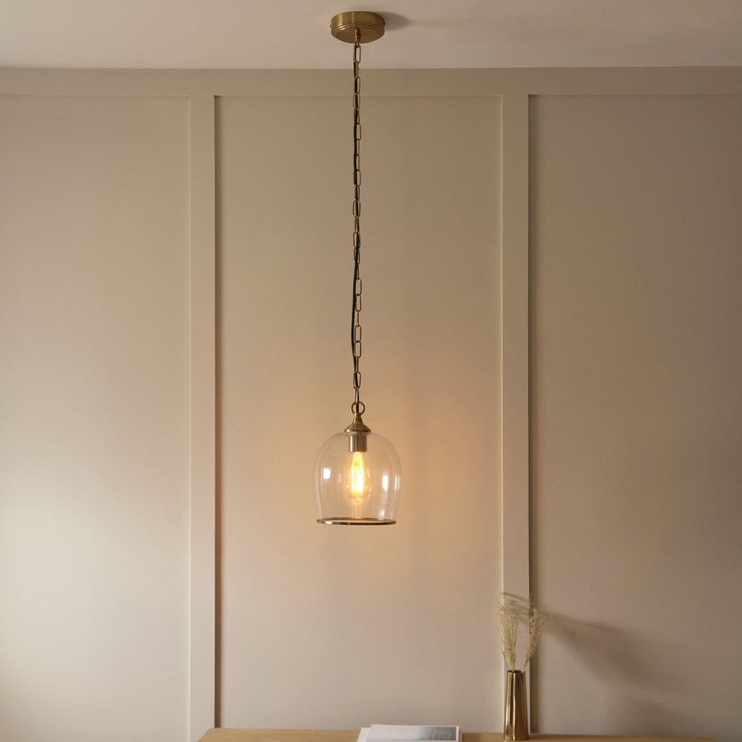 Endon 120624 Ashcroft Pendant Brushed Aged Brass Plate & Clear Glass