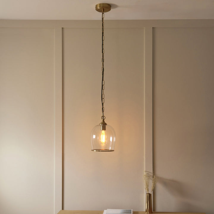 Endon 120624 Ashcroft Pendant Brushed Aged Brass Plate & Clear Glass