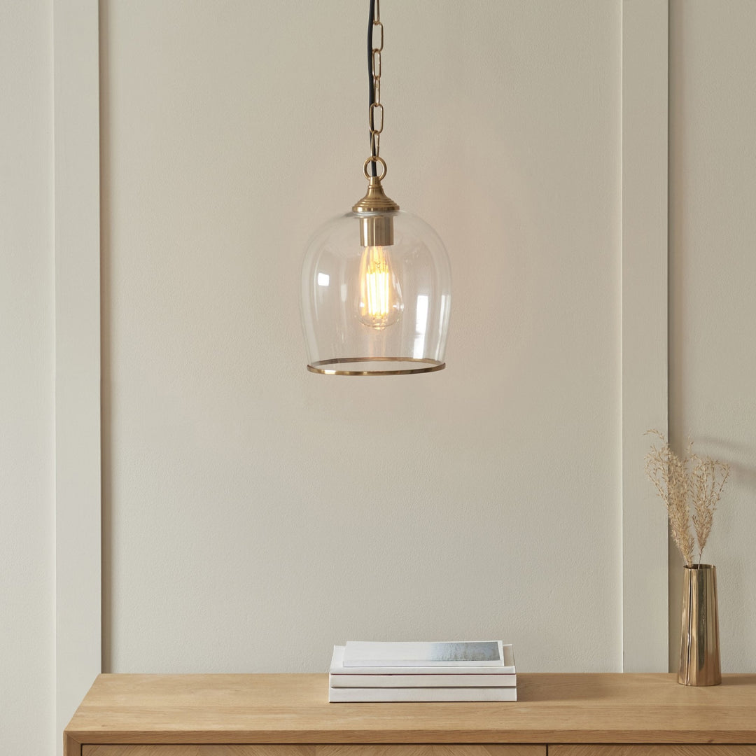 Endon 120624 Ashcroft Pendant Brushed Aged Brass Plate & Clear Glass
