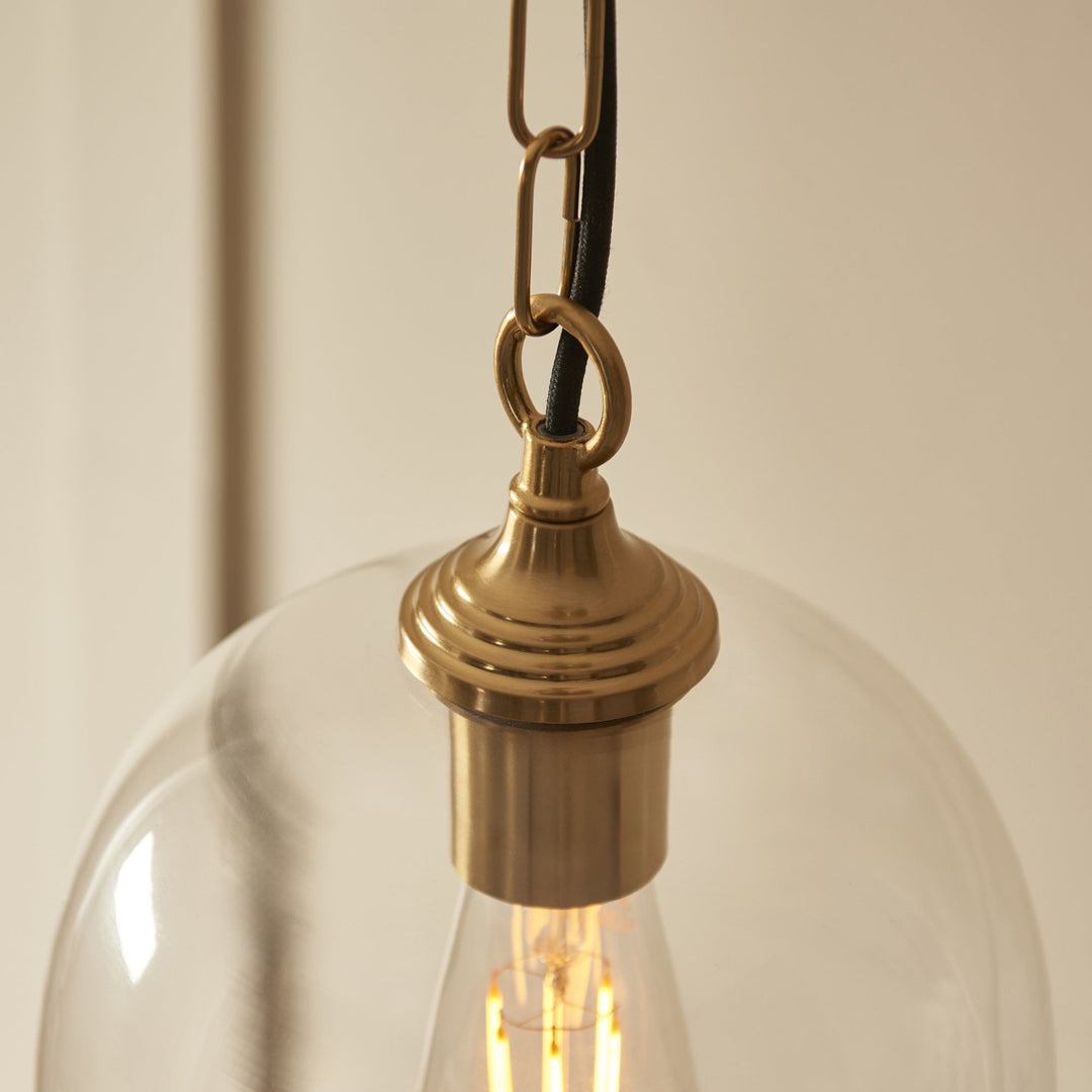 Endon 120624 Ashcroft Pendant Brushed Aged Brass Plate & Clear Glass