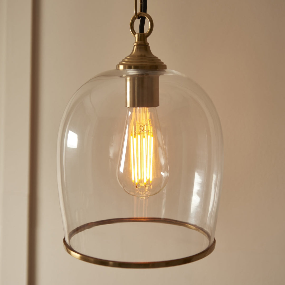 Endon 120624 Ashcroft Pendant Brushed Aged Brass Plate & Clear Glass