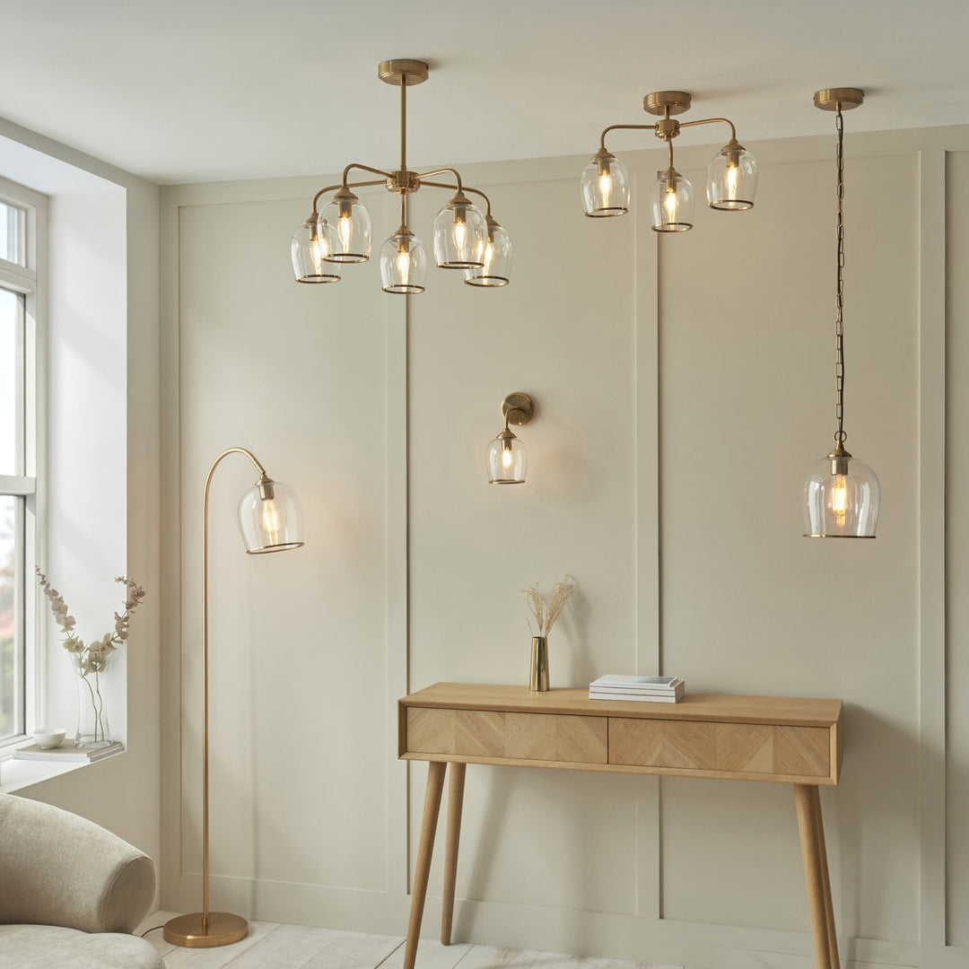 Endon 120624 Ashcroft Pendant Brushed Aged Brass Plate & Clear Glass